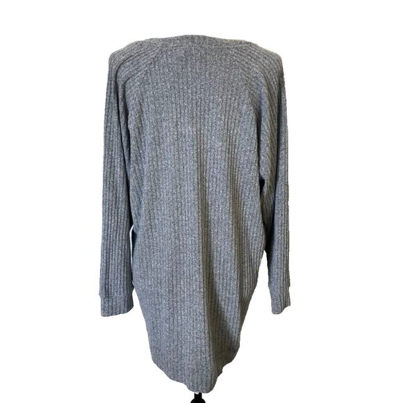 WILFRED FREE Raglan Sleeve Ribbed Tunic Sweater Dress Size Medium Gray V-Neck - Picture 5 of 8